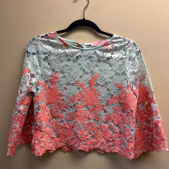 Eva Franco Floral Lace Women Top - Coral and Baby Blue - Picture 2 of 4